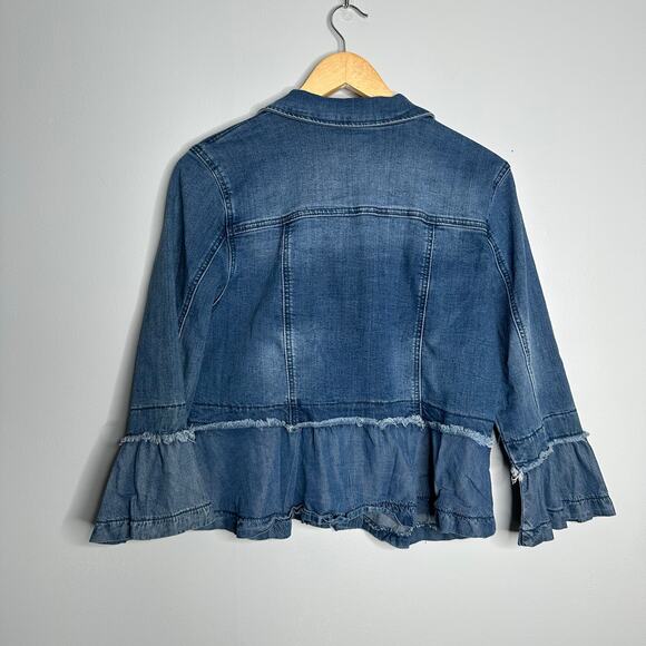 Tribal Jean's Women's Lightweight Skirted Sleeve + Base Detail Denim Jacket SZ M - Picture 6 of 6